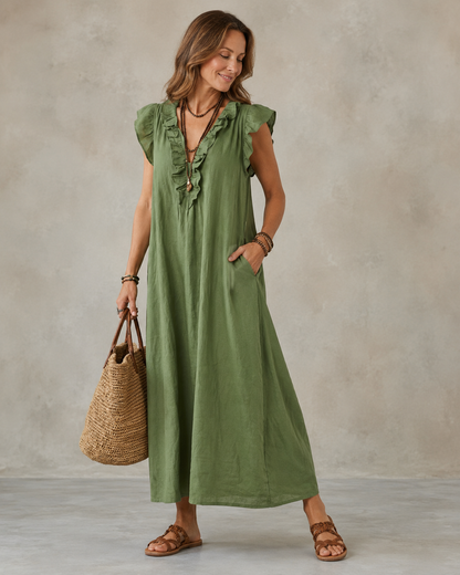 Renata™ | Elegante Buikcamouflerende Jurk Met Ruches