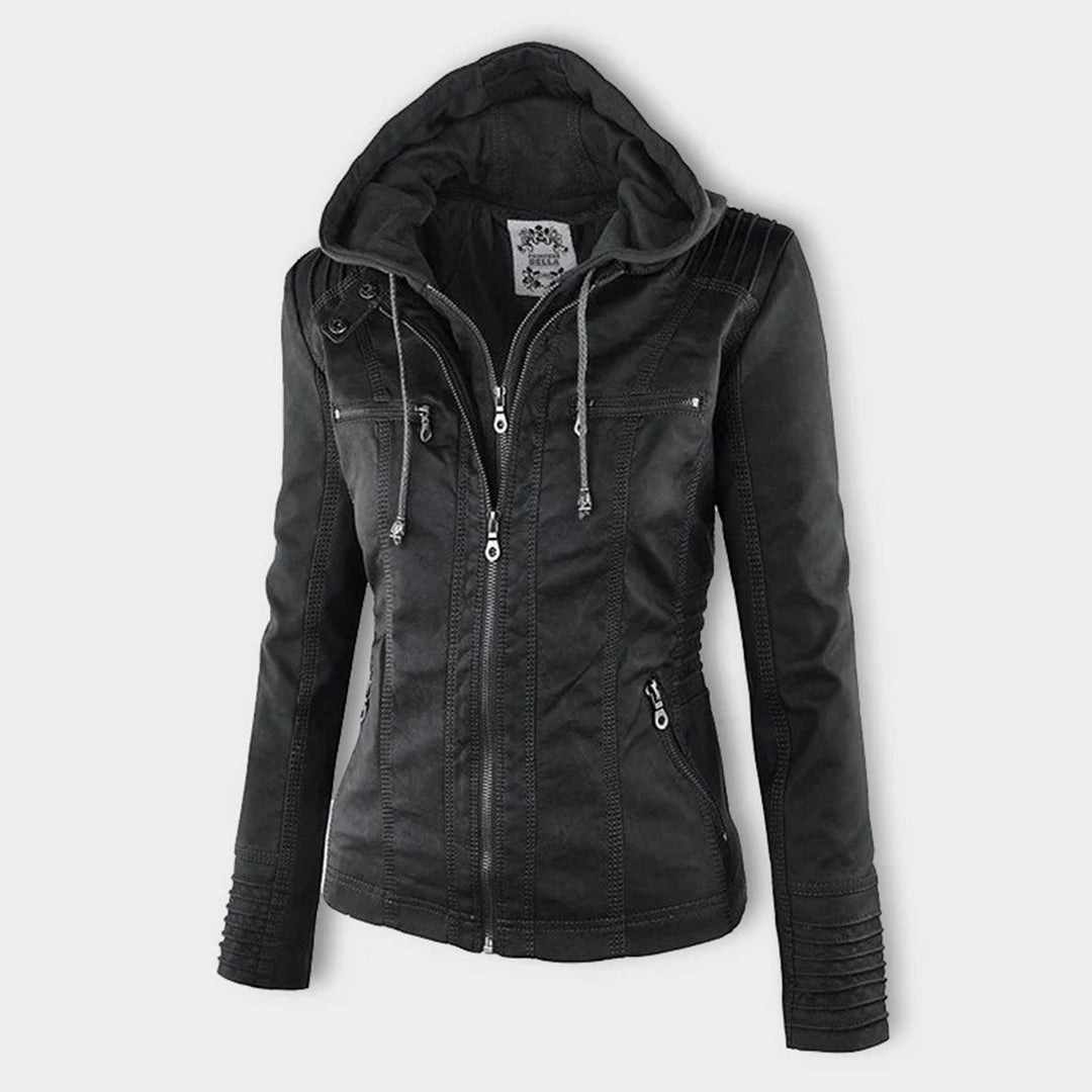 Noëlle™ | Elegante Lerenlook Jas met Capuchon