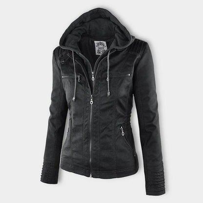 Noëlle™ | Elegante Lerenlook Jas met Capuchon