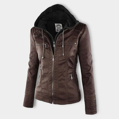 Noëlle™ | Elegante Lerenlook Jas met Capuchon