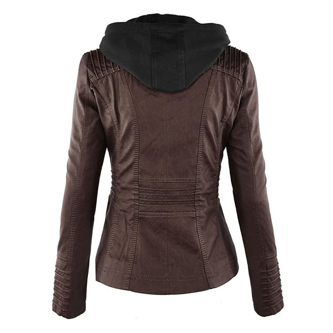 Noëlle™ | Elegante Lerenlook Jas met Capuchon