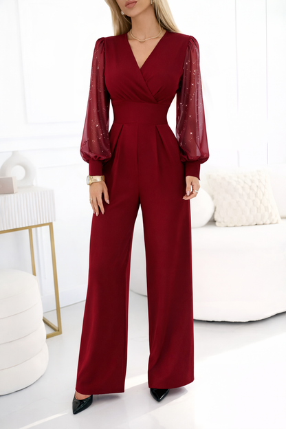 Iris™ | Jumpsuit met V-hals en Glitters op de Mouwen (Copy)