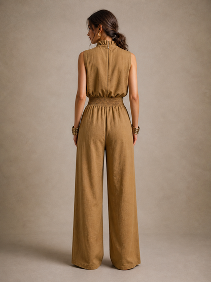 Pauline™ | Linnen Jumpsuit Met Halternek En Wijde Pijpen