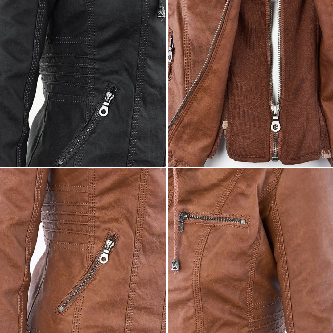 Noëlle™ | Elegante Lerenlook Jas met Capuchon