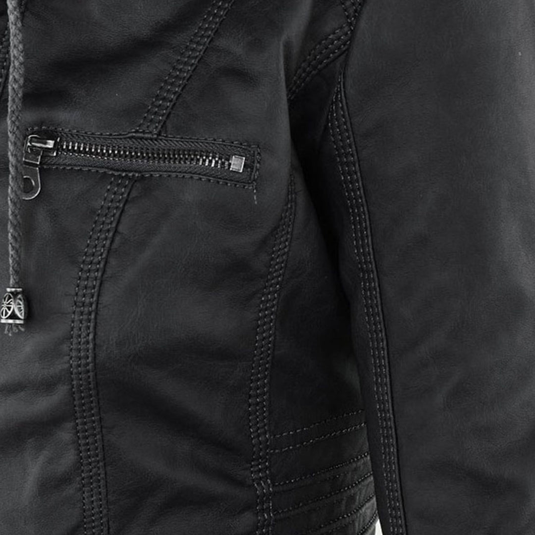 Noëlle™ | Elegante Lerenlook Jas met Capuchon
