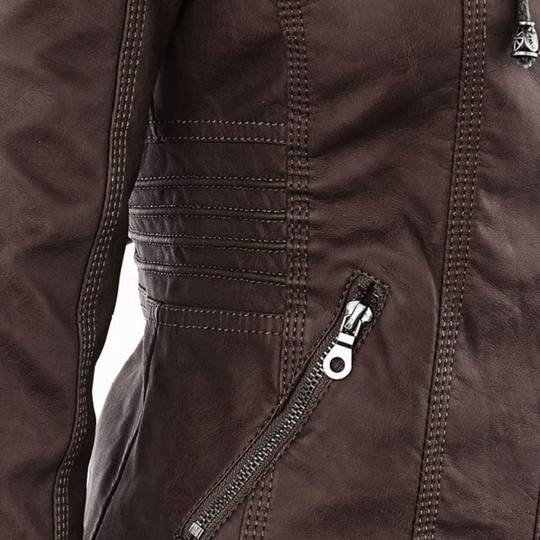 Noëlle™ | Elegante Lerenlook Jas met Capuchon