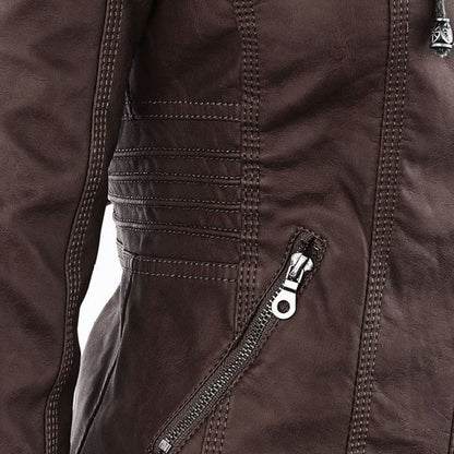 Noëlle™ | Elegante Lerenlook Jas met Capuchon