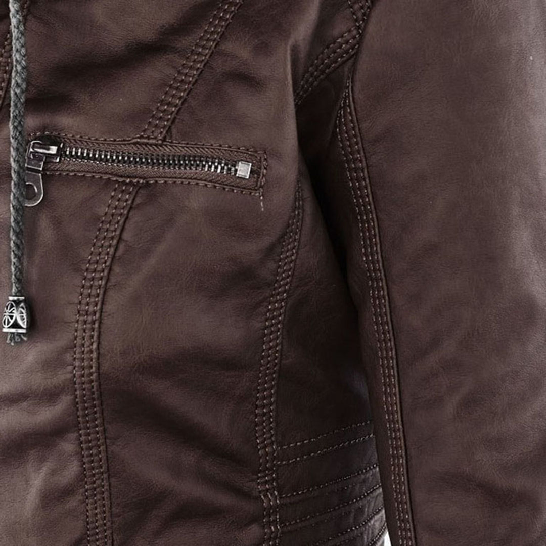 Noëlle™ | Elegante Lerenlook Jas met Capuchon