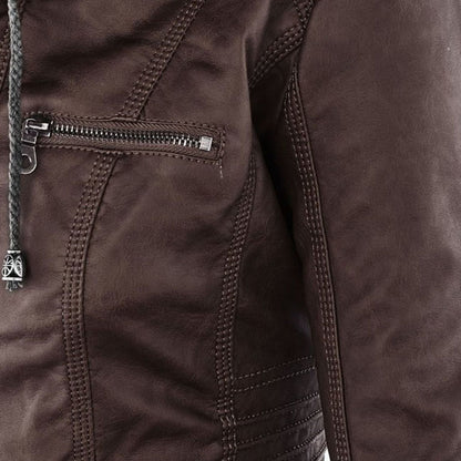 Noëlle™ | Elegante Lerenlook Jas met Capuchon