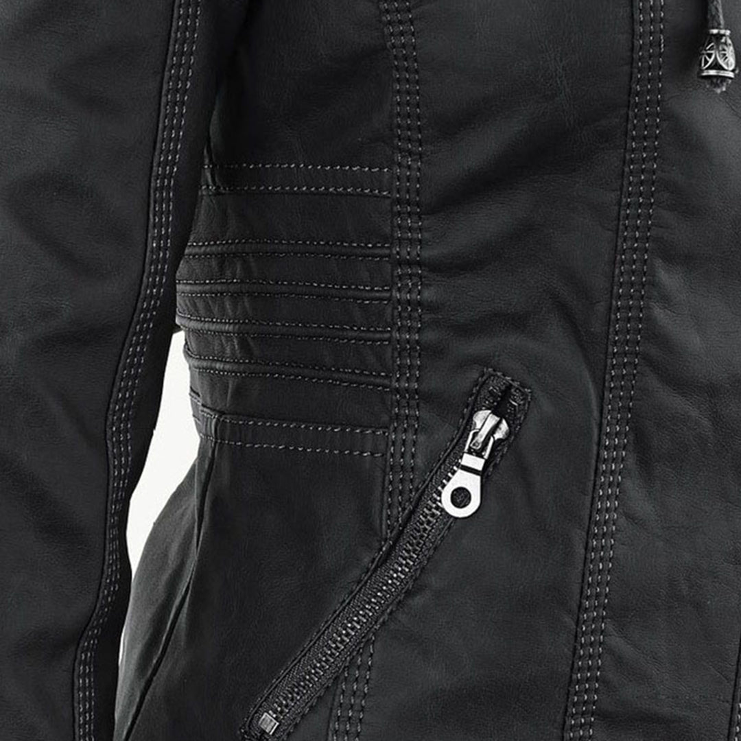 Noëlle™ | Elegante Lerenlook Jas met Capuchon