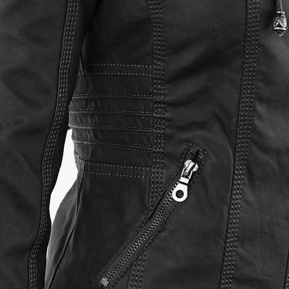 Noëlle™ | Elegante Lerenlook Jas met Capuchon