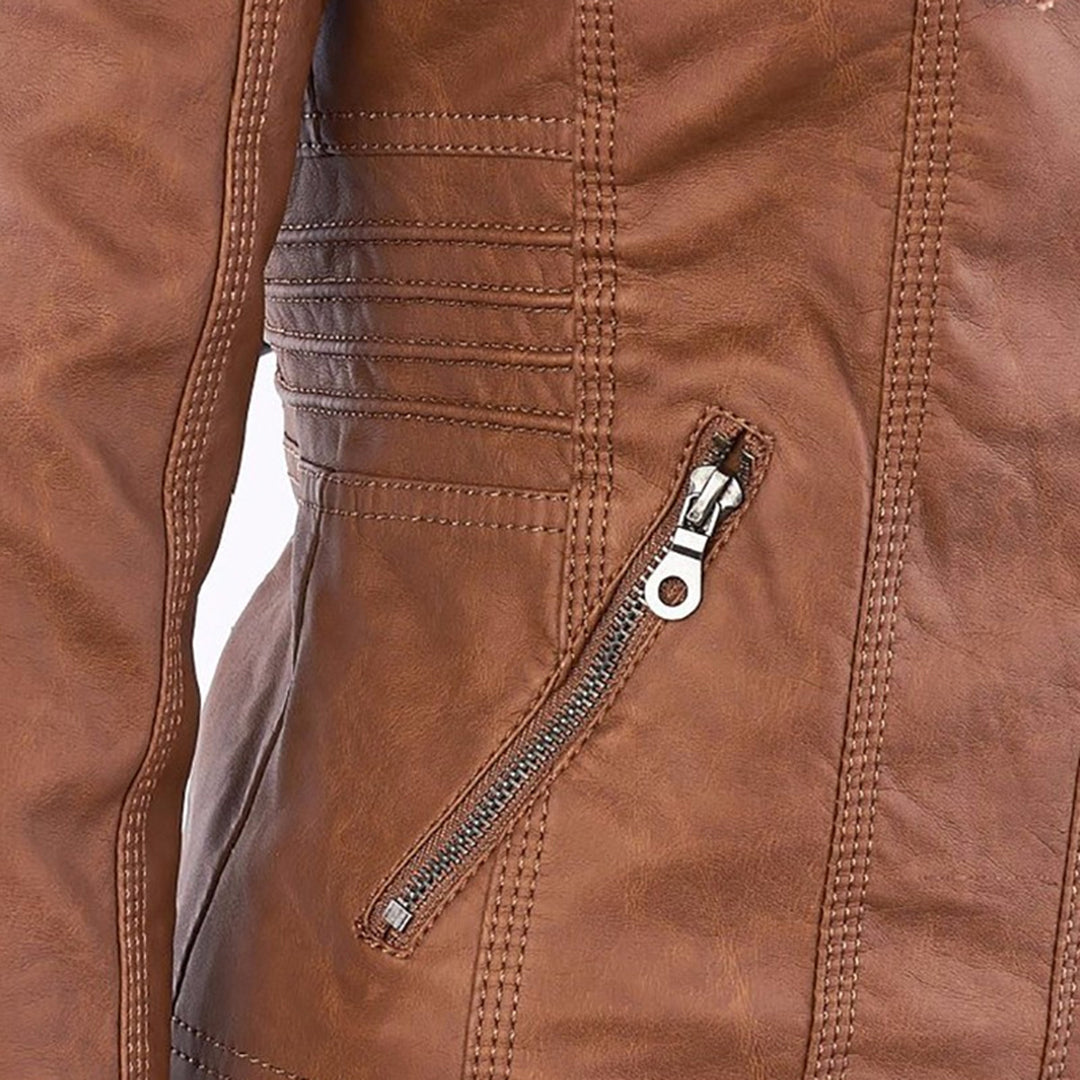 Noëlle™ | Elegante Lerenlook Jas met Capuchon