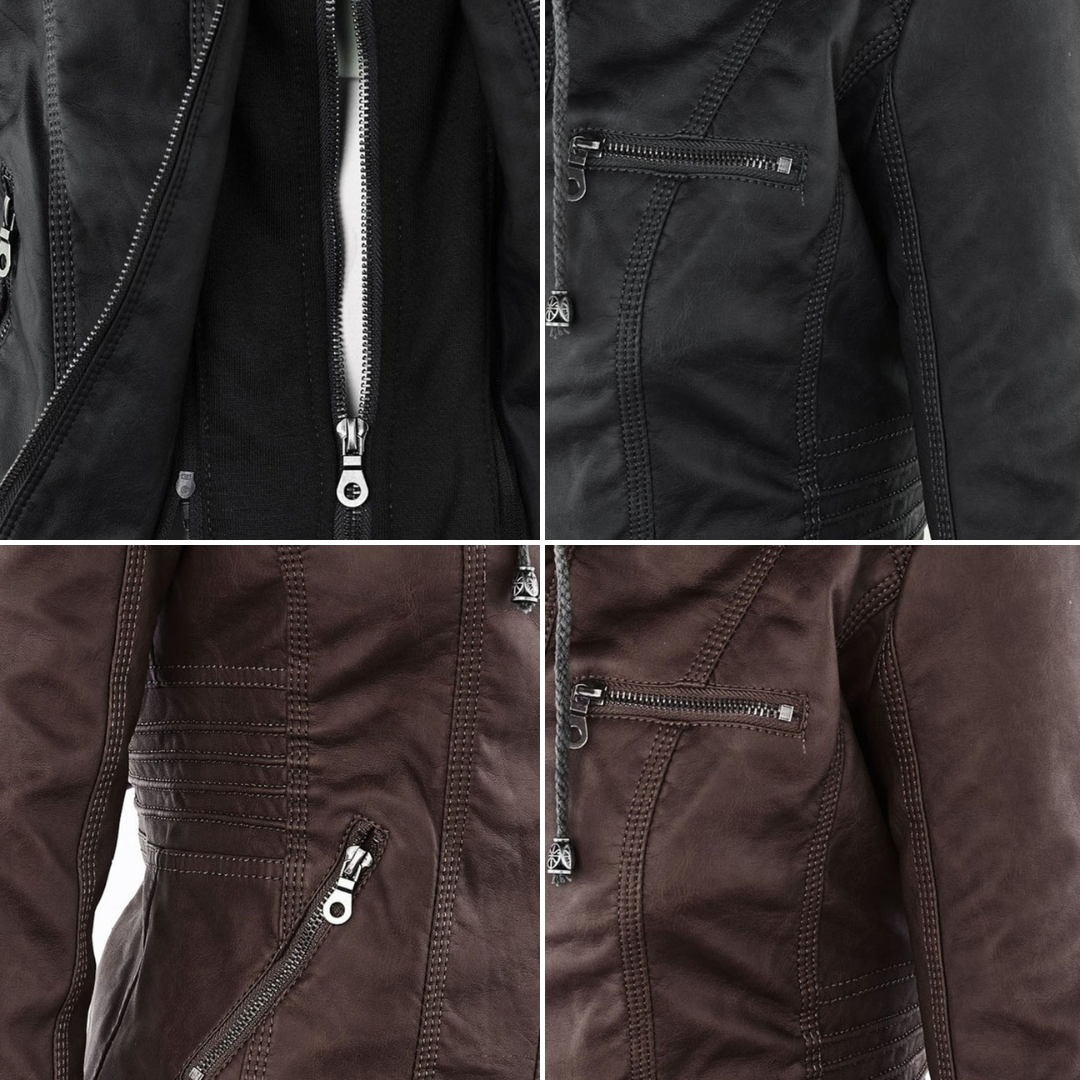 Noëlle™ | Elegante Lerenlook Jas met Capuchon