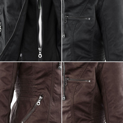 Noëlle™ | Elegante Lerenlook Jas met Capuchon