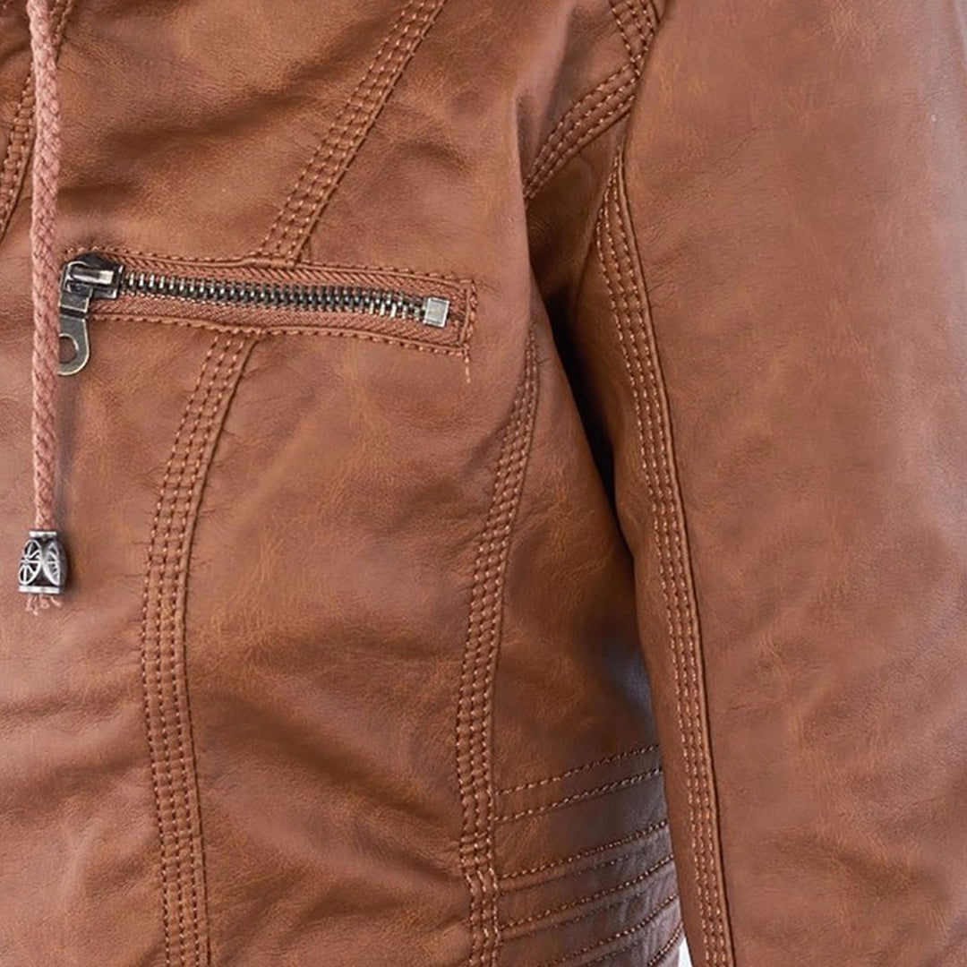Noëlle™ | Elegante Lerenlook Jas met Capuchon
