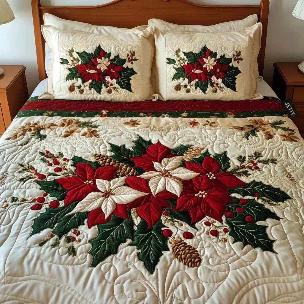 Matelassée Bed Set 3 Pieces – Charme des Poinsettias