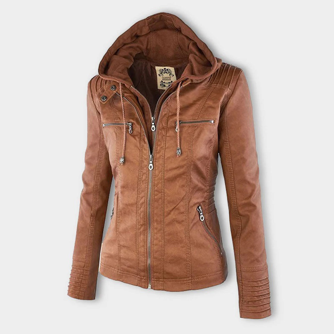 Noëlle™ | Elegante Lerenlook Jas met Capuchon