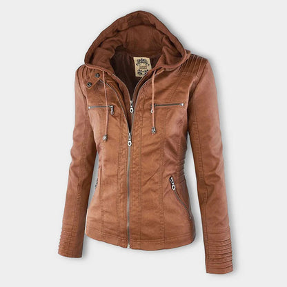 Noëlle™ | Elegante Lerenlook Jas met Capuchon