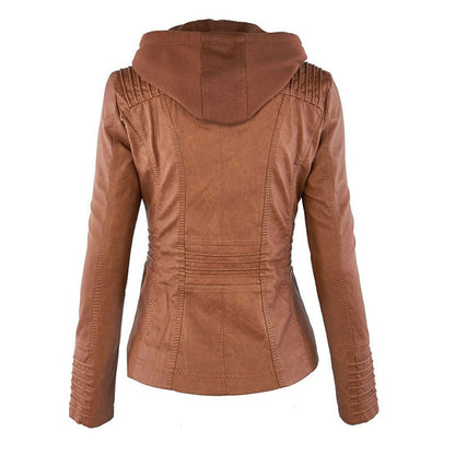 Noëlle™ | Elegante Lerenlook Jas met Capuchon