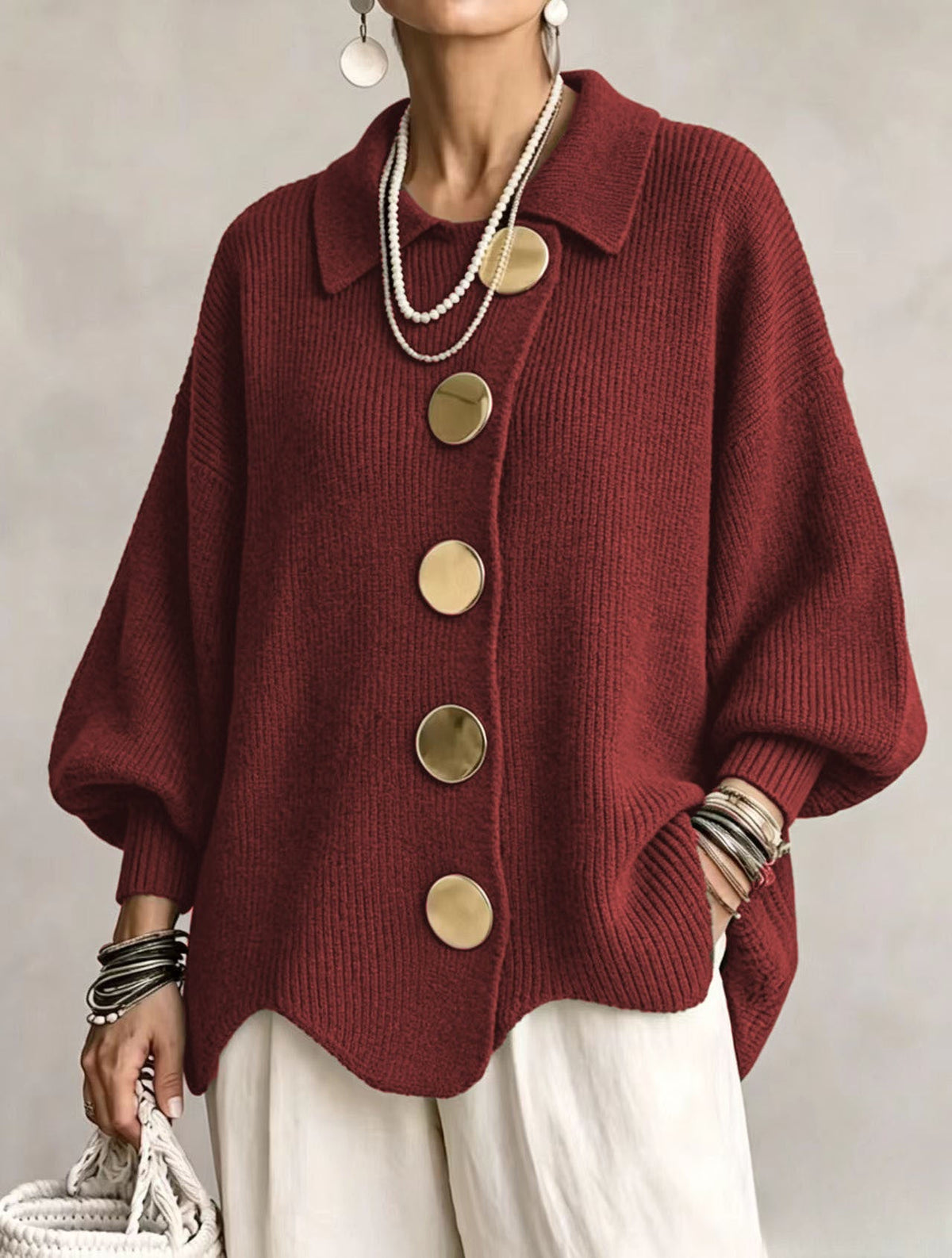 Annette™ | Elegante Oversized Vest met Grote Gouden Knopen 5