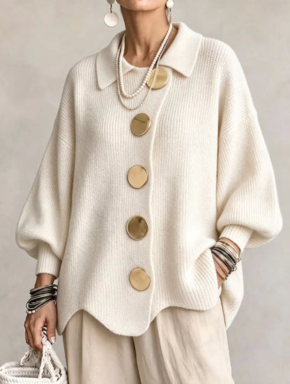 Annette™ | Elegante Oversized Vest met Grote Gouden Knopen 11
