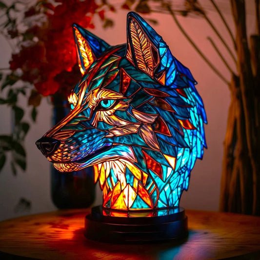 Fifou – Magische wolf lamp van gekleurd glas