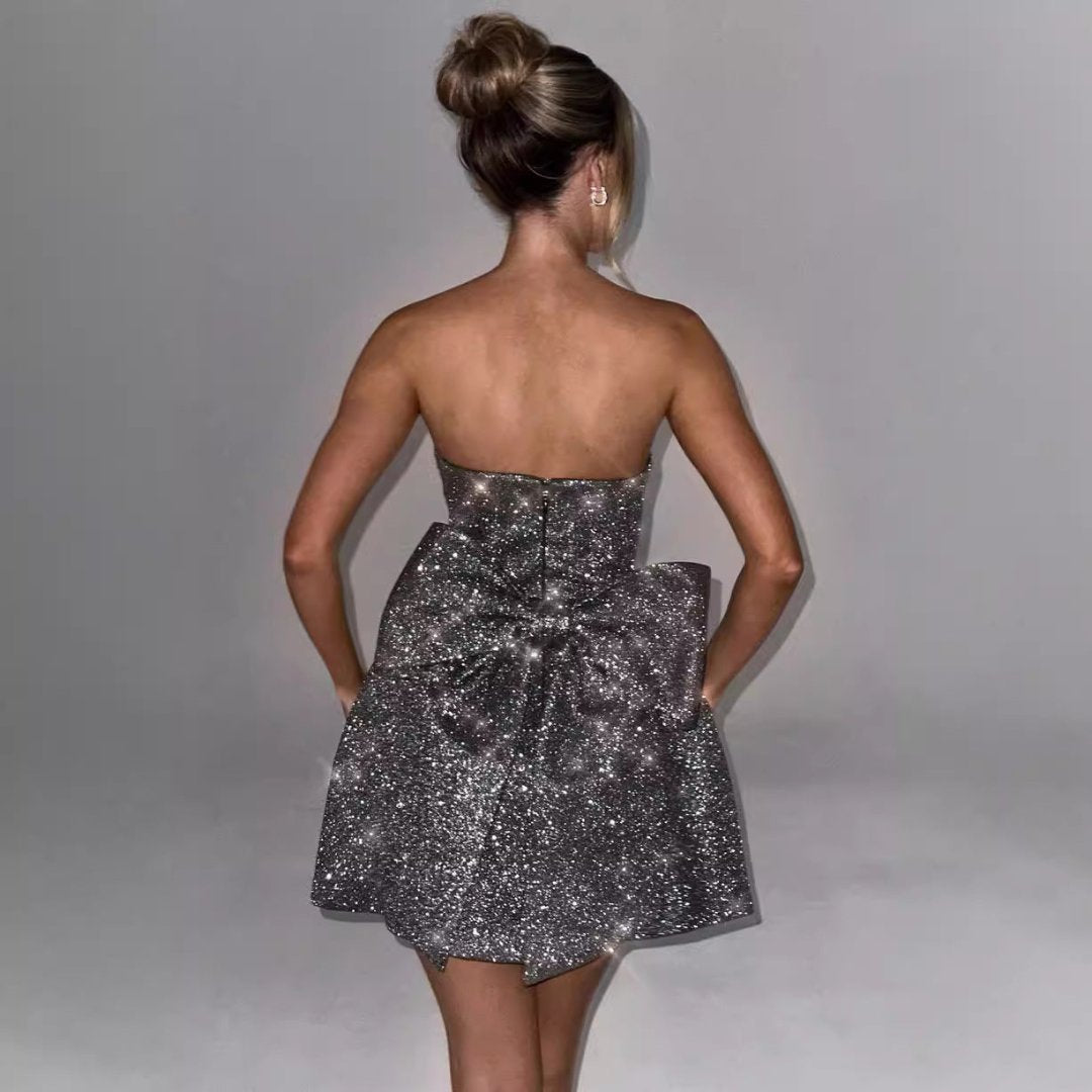 Sibilla™ | Sprankelende glitter mini-jurk met strik 8
