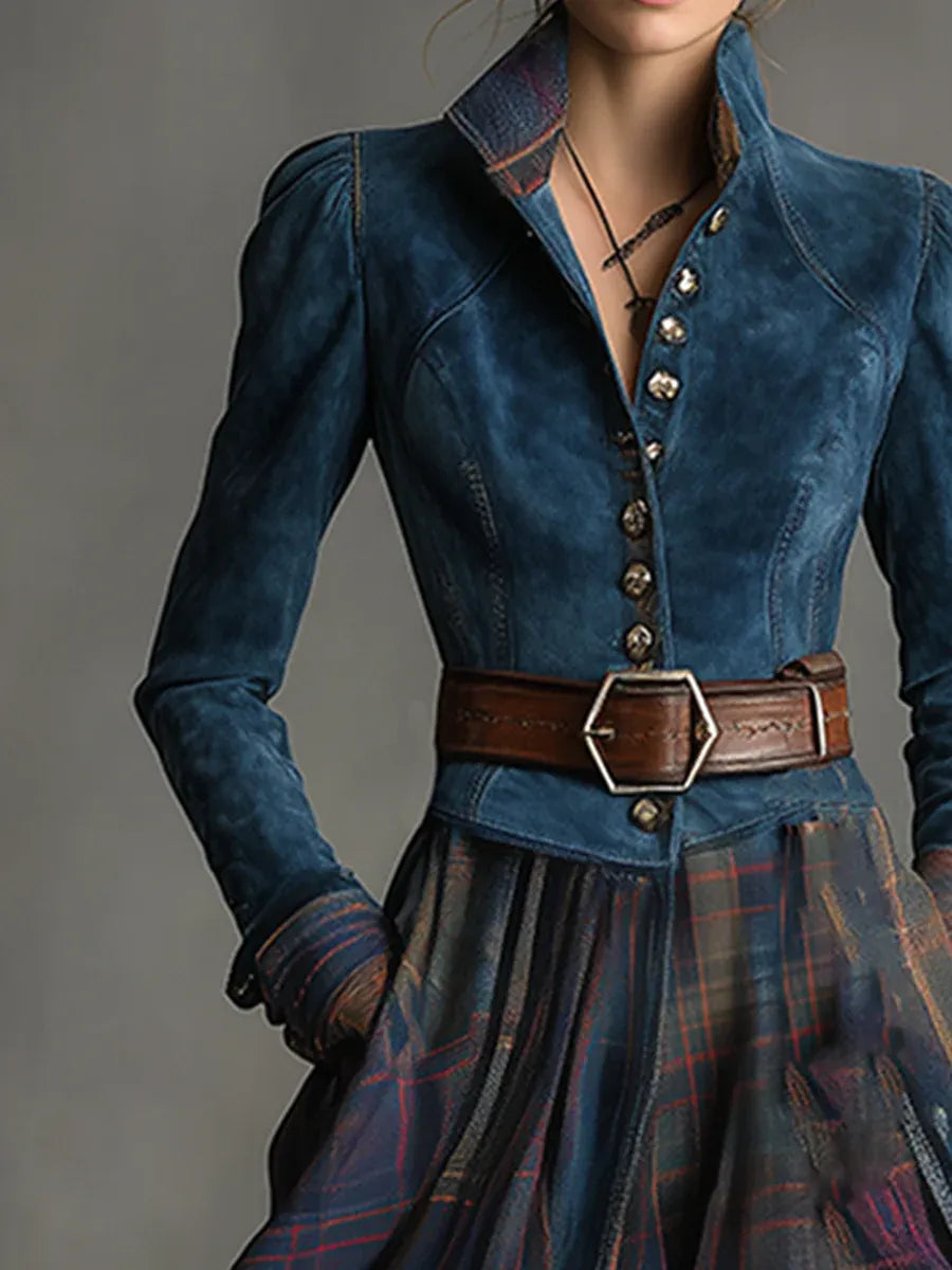 Lumi™ | Elegante Geruite Maxi Jurk