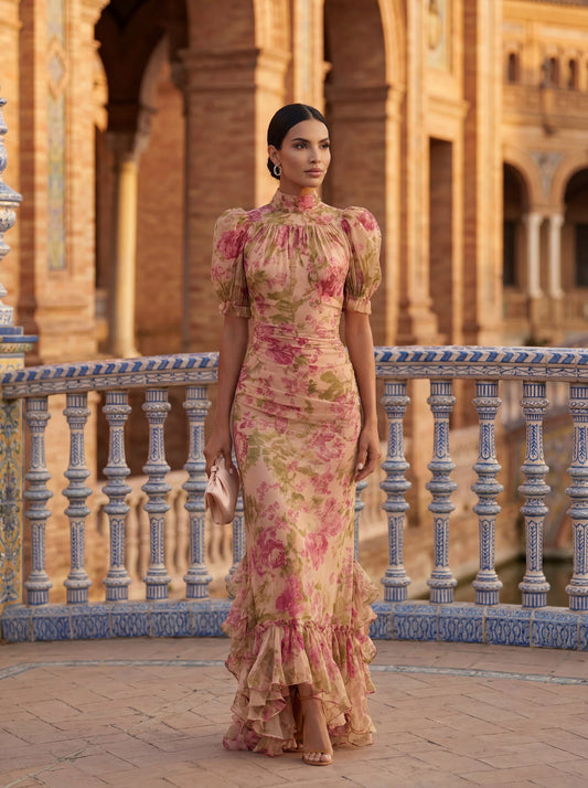 Elira™ | Elegante Bloemen Ruffle Maxi Jurk