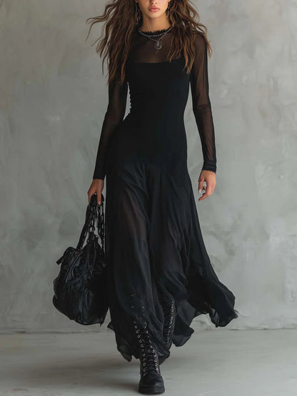 Liora™ | Elegante Maxi Jurk Met Transparante Mouwen