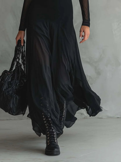 Liora™ | Elegante Maxi Jurk Met Transparante Mouwen