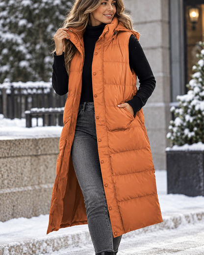 Eveline™ | Lang Gewatteerd Vest met Capuchon