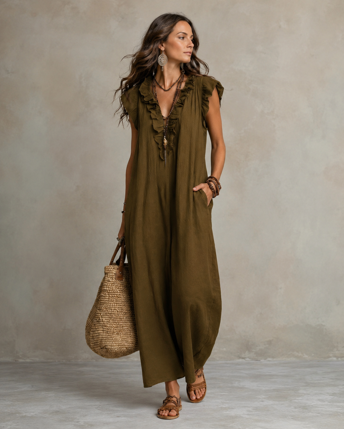 Renata™ | Elegante Buikcamouflerende Jurk Met Ruches