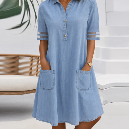 Brittany™ | Buikcamouflerende Denim-Look Blousejurk