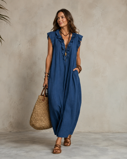 Renata™ | Elegante Buikcamouflerende Jurk Met Ruches