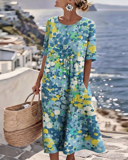 Elena™ | Buikcamouflerende Bloemen Midi Jurk