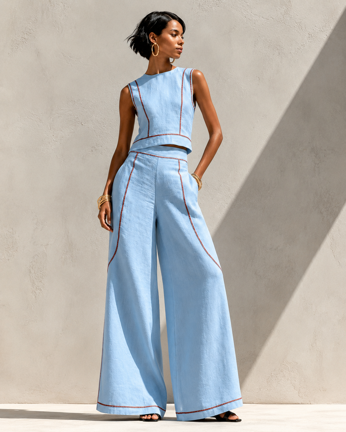Bianca™ | Elegante Witte Co-ord Set Met Wijde Pijpen