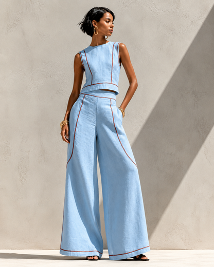 Bianca™ | Elegante Witte Co-ord Set Met Wijde Pijpen