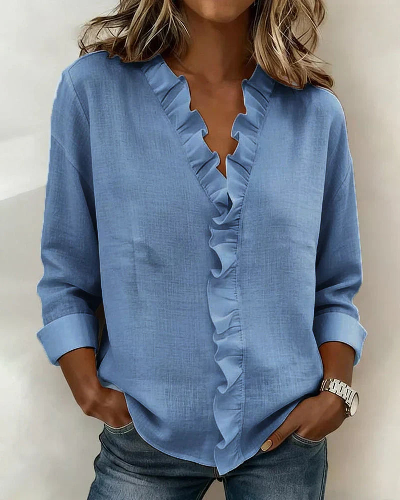 Savi™ | Stijlvolle V Hals Top Met Ruffles