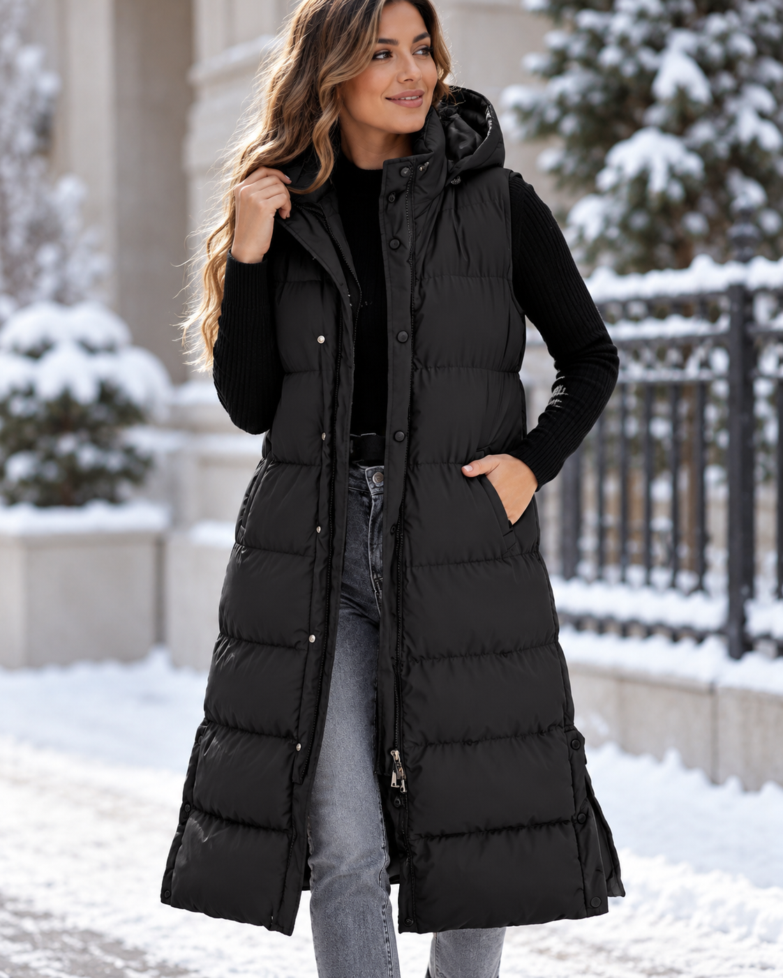 Eveline™ | Lang Gewatteerd Vest met Capuchon