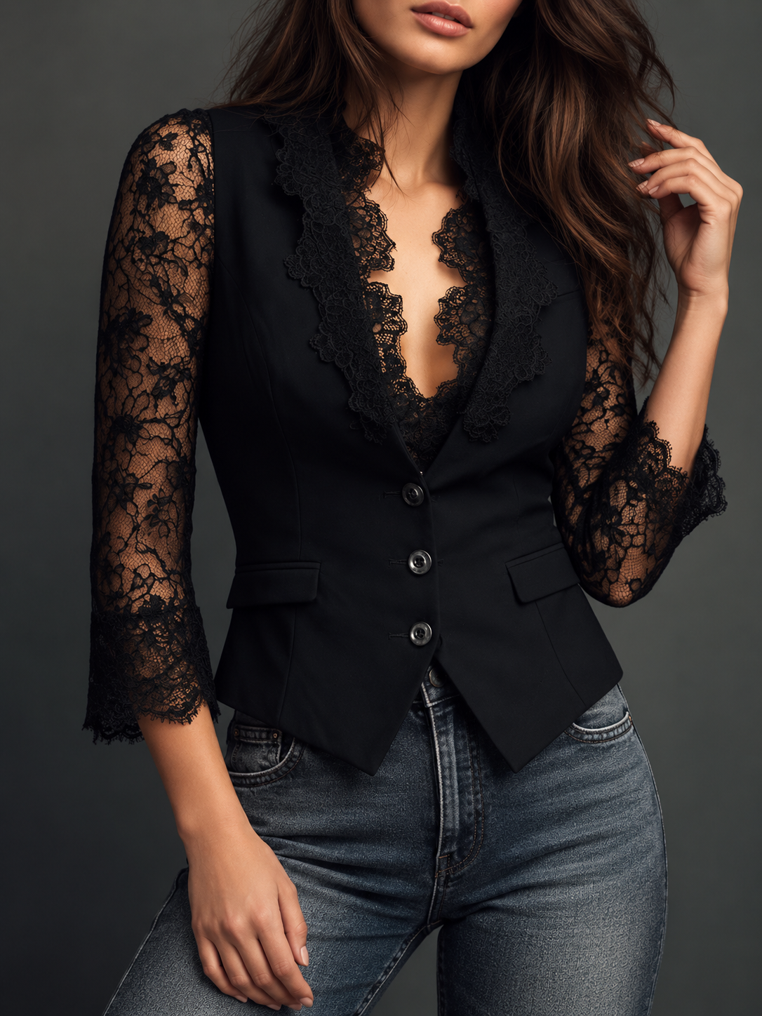 Marga™ | Elegante Blazer met Kanten Mouwen
