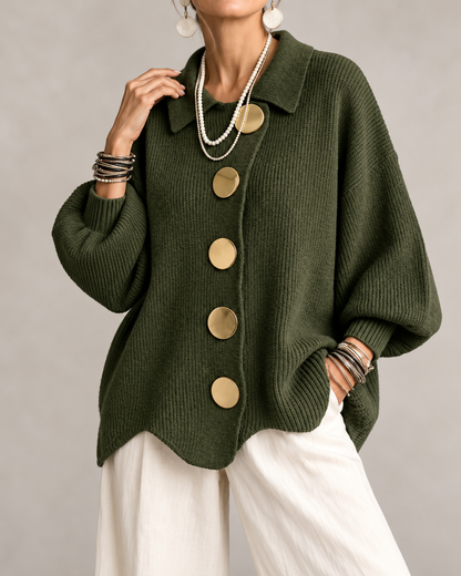 Stefania™ | Oversized Gebreid Vest met Kraag en Statementknopen