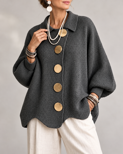 Stefania™ | Oversized Gebreid Vest met Kraag en Statementknopen