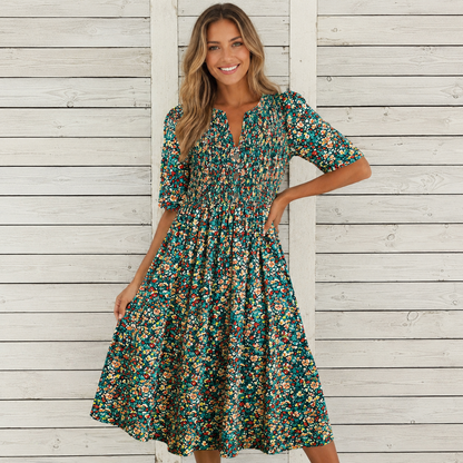 Danica™ | Buikcamouflerende Bloemen Midi Jurk