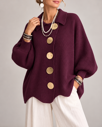 Stefania™ | Oversized Gebreid Vest met Kraag en Statementknopen