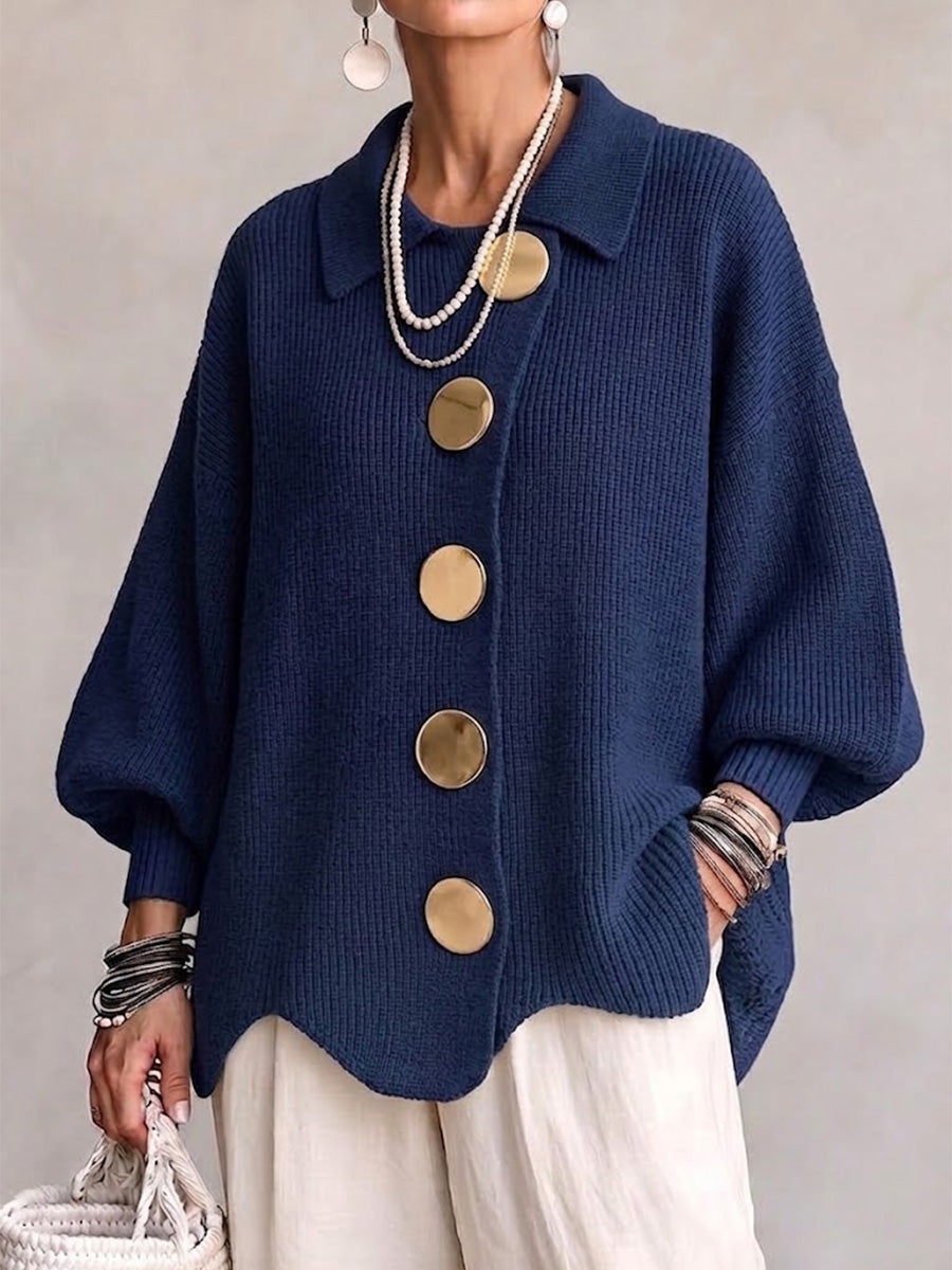 Annette™ | Elegante Oversized Vest met Grote Gouden Knopen