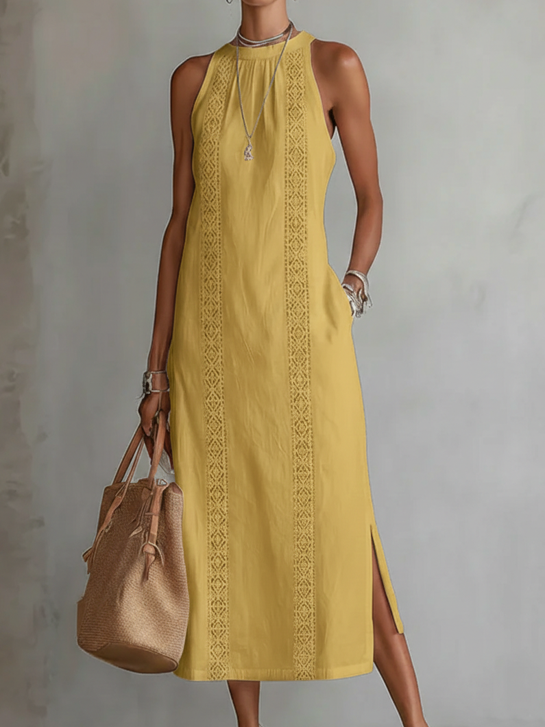 Isadora™ | Soepelvallende Geborduurde Midi Jurk