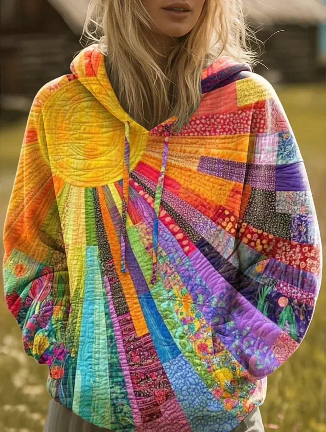Juna™ | Kleurrijke Patchwork Hoodie Met Capuchon